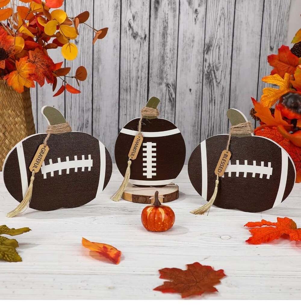 Vicenpal 3 Pcs Harvest Football Pumpkin Wooden Tabletop Signs New